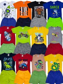 Kit Of 10 Pieces: 5 Sets Of Assorted Prints For Boys' Summer Clothing (T-Shirt/Blouse) + Shorts/Bermuda - Nhiều màu - Xem 1