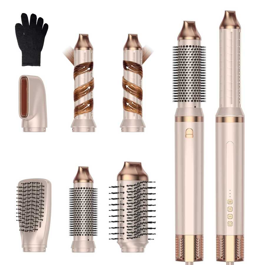 UKLISS 六合一热风造型器，自动卷发直发梳 | 11万转/分钟高速无刷电机 | 2亿负离子（防毛躁/防静电） | 强劲快速加热 | 多种造型（卷发/波浪/直发/顺滑/蓬松发根/内卷/外卷/空气刘海） | 持久定型 | 适合所有发质 | 完美的圣诞节和新年礼物（居家/日常/通勤/旅行/约会/派对/婚礼/沙龙/SPA/商务活动/节日聚会）