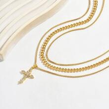 Fashionable Multi-Layer Necklace With Cross Pendant, Stylish Design, Suitable For Parties, Banquets, And Valentine's Day Gifts - Gold - View 5