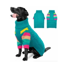 1pc Dog Winter Sweatshirt, Warm Knitwear For Medium To Large Dogs, Elastic Dog Winter Coat, Pet Cold-Proof Sweatshirt, Dog Hoodie, Classic Cable Knit Sweatshirt - Cadet Blue - View 2
