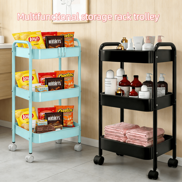 NetHong Three-Tier Storage Trolley With Swivel Wheels, Made Of Metal, Multi-Functional Storage Rack, Waterproof Storage | Suitable For Offices, Kitchens, Bathrooms, And Living Rooms