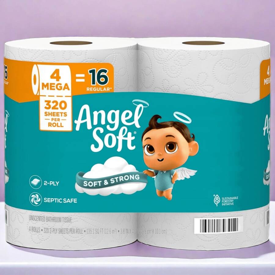 Angel Soft Toilet Paper 48 Mega Rolls | Super Soft & Strong Bath Tissue, 2-Ply = 192 Regular Rolls | Septic, Sustainably Sourced, Long-Lasting Family Value Pack For Home & Bathroom Use - 1 - 查看 1