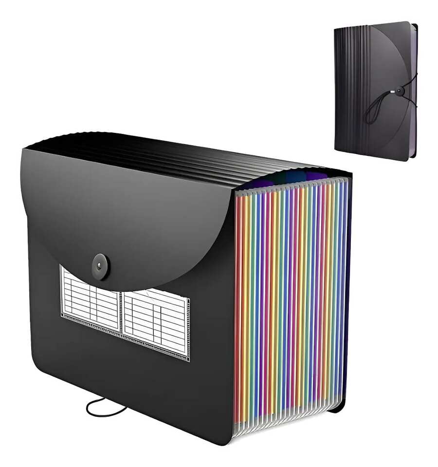 Carpeta Archivadora Acordeón Portátil Con 24 Bolsillos - Negro - Ver 1