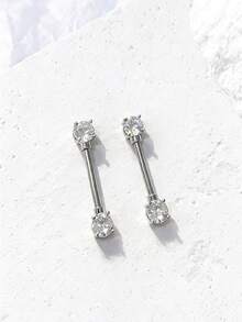 2pcs Elegant Sparkling Cubic Zirconia Heart, Flower, Butterfly, Moon Hoop Earrings, Stainless Steel Barbell Nipple Rings Body Piercing Jewelry - Silver - View 4