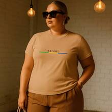 Women's Plus Size Printed T-Shirt Brazil Cup Brazilian Championship 100% Premium Cotton Summer Gym Workout Blouse Brazilian Shirt - 米色 - 查看 1