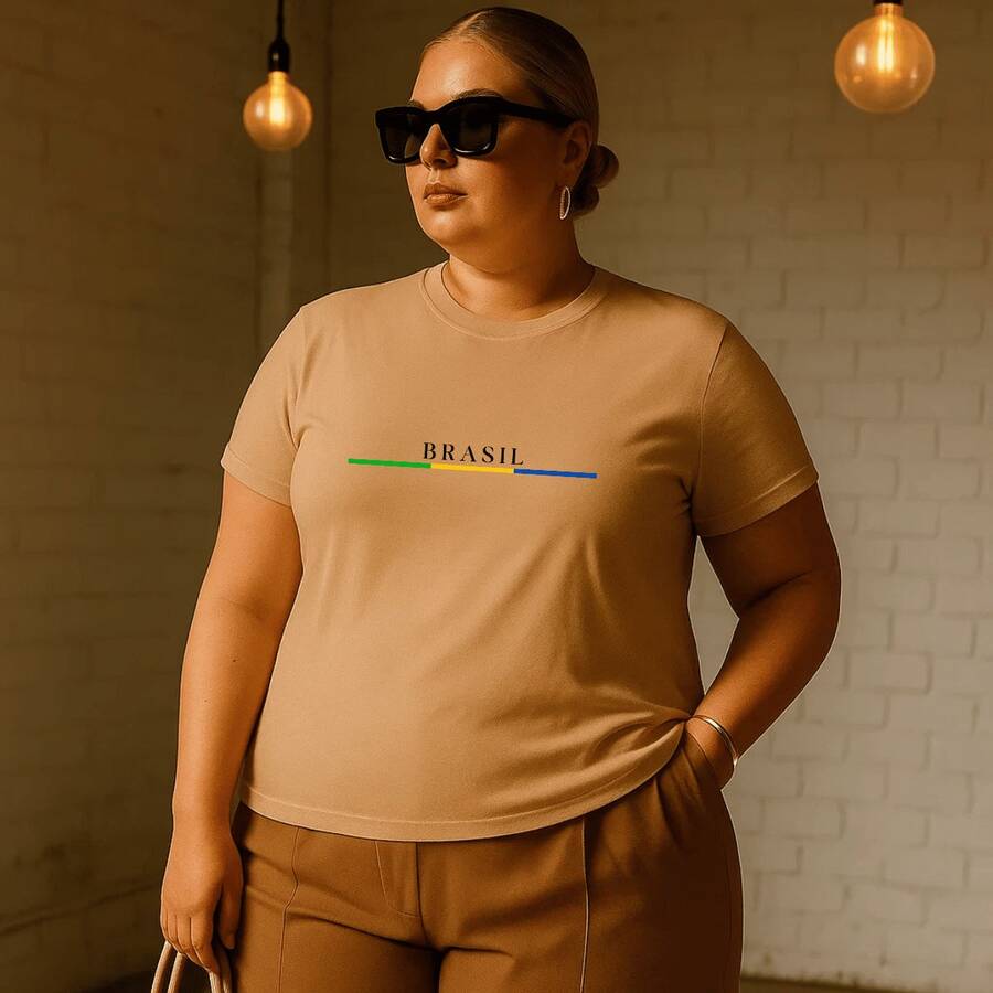 Women's Plus Size Printed T-Shirt Brazil Cup Brazilian Championship 100% Premium Cotton Summer Gym Workout Blouse Brazilian Shirt - 米色 - 查看 1