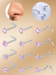 CIZME 1PC Nose Rings Studs Nose Studs Nose Rings, 18G 7mm Stainless Steel Cute Nostril Nose Piercing Jewelry Nose Screw Studs Nose Studs For Women, Pink CZ Round Square Star Heart CZ Bone Screw L Shaped Nose Studs - Nose Stud - View 1