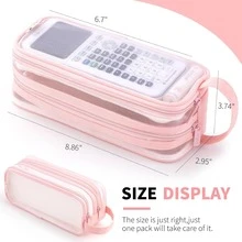 Large Mesh Pencil Case 2 Compartments, Transparent Handheld Multi-Function Pencil Bag, Transparent Makeup Bag, Suitable For Teenagers, Students, College, Business, Travel, Office, Adults - Pink, Black, Multiple Colors Available - Multicolor - View 2