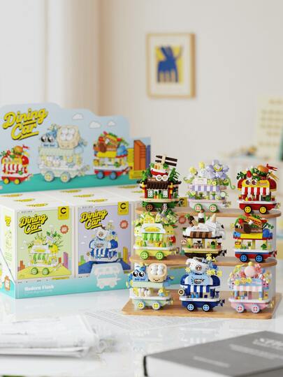 Cărucior mobil cu gustări cu microparticule, asamblare educațională, cărucior cu gustări cu ceai și lămâie, asamblare DIY, jucărie 3D, cadou pentru fete și băieți, cadou de Ziua Copilului, cadou de sărbători, cadou de ziua de naștere, cadou de Crăciun, cadou de Anul Nou, decorare pentru petrecere