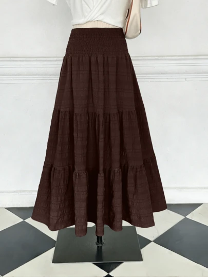 Women's Solid Color Casual Elegant Versatile A-Line Skirt, Suitable For Casual, Office, Date, Travel, Spring/Summer/Autumn