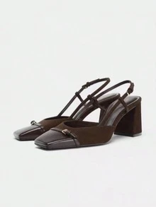Mules à talons hauts mode femme, sandales à talon carré épais marron avec Glissant, cadeau pour la fête des mères - Tabac - Voir 1
