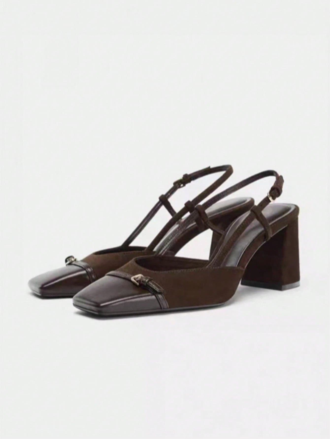 Mules à talons hauts mode femme, sandales à talon carré épais marron avec Glissant, cadeau pour la fête des mères - Tabac - Voir 1