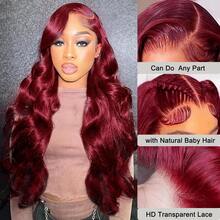 99J Invisible Strap 360 Full Lace Wig Human Hair Pre Plucked Body Wave 250 Density Burgundy Body Lace Frontal Wig Full Frontal Wigs Human Hair 13x6 13x4 Body Wave Lace Front Wigs Human Hair Pre Plucked Red Colored Lace Frontal Wig Body Wave Lace Frontal Wigs Human Hair With Baby Hair Wigs Human Hair For Women - S99J - 查看 10