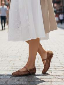 Women's Mary Jane Shoes With Straps, Buckle, Lightweight And Comfortable Mesh - Summer Release - Casual Shoes - 咖啡棕 - 查看 3