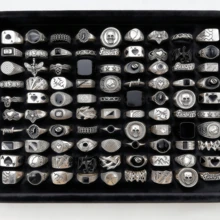 Bộ 20 chiếc nhẫn hình đầu lâu và rắn phong cách Punk cổ điển, trang sức dự tiệc hình động vật và nhện phong cách Gothic dành cho cả nam và nữ. - 20 chiếc nhẫn hình đầu lâu hình học hỗn hợp bằng bạc - Xem 2