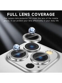 Yezodawee 3pcs Camera Lens Protector, Aluminum Alloy Metal Full Coverage Tempered Glass Compatible With IPhone 11/12/13/14/15/16 Pro Max/Mini - Silver - View 5