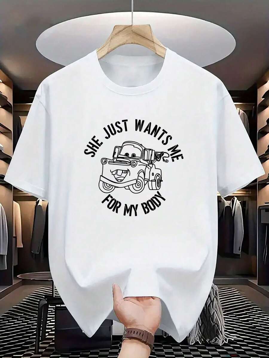 Disney: 1 Men's Casual T-Shirt, Quick-Drying And Breathable, T-Shirt Printed With Cartoon Letters In Summer, Disney Car Story, Outdoor Activities, Fitness And Daily Wear, Light And Washable Fabrics, Fashionable Design And Durable Materials. - White - View 1