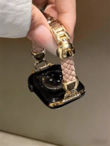 This Woven Leather Watch Band Is Compatible With Watch Case Sizes Of 38/40/41/42/44/45/46/49mm, And Is Suitable For Ultra/SE10/9/8/7/6/5/4/3/2/1 Series Watch Bands. - Pink Gold - View 9