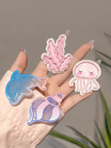 4件套海洋系列发夹，可爱小鱼发夹，海星海豚断发刘海夹，女孩侧边海藻夹发饰 - 彩色 - 查看 3