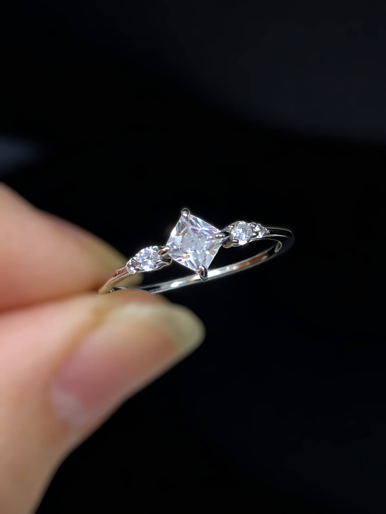 1pc S925 Sterling Silver Synthetic Cubic Zirconia Geometric Square Engagement/Wedding Ring For Women, Suitable For Daily Wear, Holidays And Anniversaries - Silver - View 1