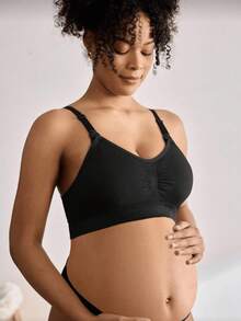 Set Of 2 Women's Maternity Bras For Nursing, Super Comfortable, Seamless - màu đen - Xem 3