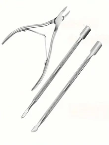 3件套专业角质层钳、指甲角质层勺、推杆、去除器、指甲修剪器，修脚美甲工具套装 - 銀色 - 查看 12