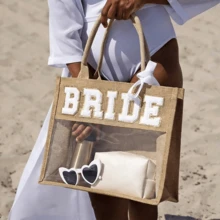 Bride Transparent Tote Bag, Beach Pool Country Boho Destination Wedding Engagement Bachelorette Party Weekend Bridal Shower Tropical Honeymoon Gift Future Mrs. Gift (Tote Bag Only) - Natural - View 2