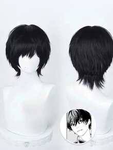 动漫吉田弘文角色扮演假发 35厘米 短款 黑色 耐热合成纤维 男士派对假发 - 彩色 - 查看 1
