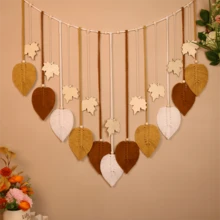 1 buc tapiserie boemă lucrată manual cu frunze de arțar, decor de perete pentru cameră, sufragerie, living, dormitor, artă de perete cu frunze de franjuri, cadou cald pentru prieteni și familie - Verde - Vizualizare 14