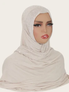 1pc Women's Striped Knit Elastic Fabric Diamond Crafted Viscose Maxi Scarf, Malaysian Hijab Fashion Headscarf - Chain-studded Long Scarf - View 17