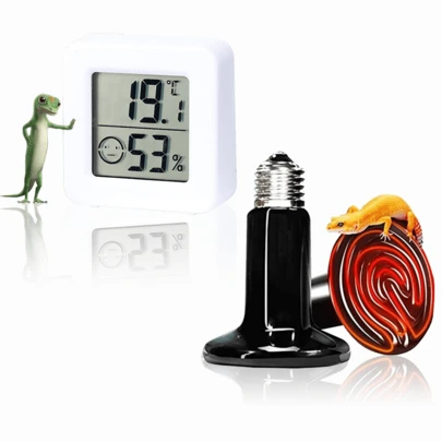 Kit Foco Cerámica Luz Reptile Nocturno Termómetro Higrómetro