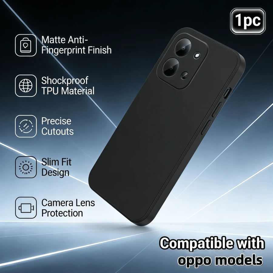 1个全球通用TPU黑色手机壳，防震超薄贴合保护套，适用于OPPO Reno系列 - 黑色 - 查看 1
