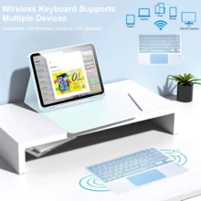 可拆卸可充电（280mAh）触控板键盘保护套，带笔槽，磁吸式蓝牙键盘保护套，兼容三星 Galaxy Tab / iPad / Redmi iPad SE，浅蓝色 - 藍色 - 查看 5