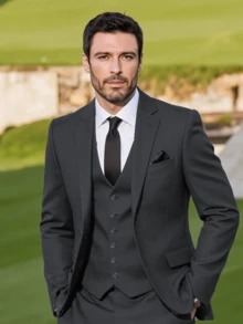 Men's Suit 4 Piece Set Black With Tie Slim Fit One Button Business Suits With Adjustable Single Breasted Vest & Flat Front Pants For Wedding, Prom, Job Interview Attire (Blazer+Vest+Pants) (XS-3XL) - Black with Tie - 查看 3