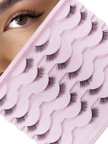 14-Pair Pack Of Semi-Hair Lightweight European-American Style False Eyelashes With Mixed-Race Cat-Eye Design (One-Piece Style, Transparent Wing) - fox eye lashes - View 1