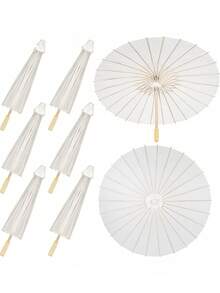 33-Inch (Approx. 83.8cm) Paper Umbrella, Chinese Style Sun Umbrella, DIY Oil Painting Paper Umbrella Craft, Wedding Bride Party Decor - White - View 1