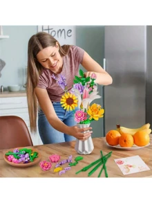 Flowers Bouquet Building Set With Vase - 1853PCS Flower Botanical Collection Building Blocks Toy, Flower Home Plant Decor, Mother's Day Christmas Birthday - trắng - Xem 7