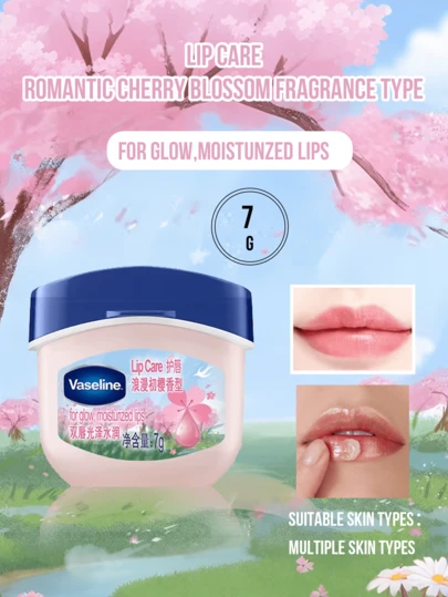 Vaseline Lip Therapy Moisturizing Lip Balm (Cherry Blossom) 7g, Ljusgör och återfuktar, Förvandlar till fylliga, saftiga läppar, Rosa strålande nyanser, Lätt och långvarig återfuktning, Geléliknande balsam, Silkeslen, icke-klibbig konsistens, Lämplig för flera hudtyper, Högkoncentrerat Sakura-extrakt, För studenter, kontorsarbetare, daglig pendling, hemmabruk, resor, perfekt present till vänner