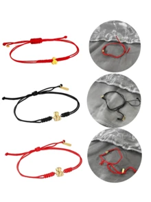 Pulsera de cuerda de osito de peluche de plata esterlina S925, linda, roja y negra, cuerda ajustable, diseño simple, pulsera de joyería para mujer, regalo navideño. - Negro 3D - Ver 1