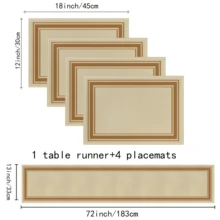 5/7pcs Ramadan Table Runner (33*183cm) + Placemat (30*45cm), Linen Washable Kitchen Dining Table Decor, Suitable For Home, Outdoor, Holiday, Party, Hotel, Chinese Style Tablecloth, Plate, Food Journey, Guest Plate, Travel Set, Coaster, Kitchen Accessories