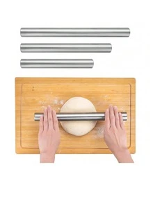 1pc Stainless Steel Rolling Pin, Baking Tool, Non-Stick Dough Rolling Pin, Suitable For Baking Bagels, Pizza, Pies, Cakes, Pasta, Dough, Cookies, Etc. The Stainless Steel Rolling Pin Gently Rolls And Presses The Dough, Making A Crisp Sound. Garnished With Celery And Mushrooms, The Dumplings In The Black Plate Are Quietly Waiting To Be Enjoyed By The Family During A Delightful Pasta Meal. - Multicolor - View 2