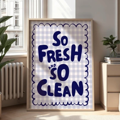 1pc Fresh & Clean Printed, Sage Green Bathroom Wall Decor, Retro Funny Poster, Laundry Room Decoration, Printable Wall Art Canvas, Fashionable Girl Art, Inspirational Quote Art, Home Decor, Canvas Wall Art