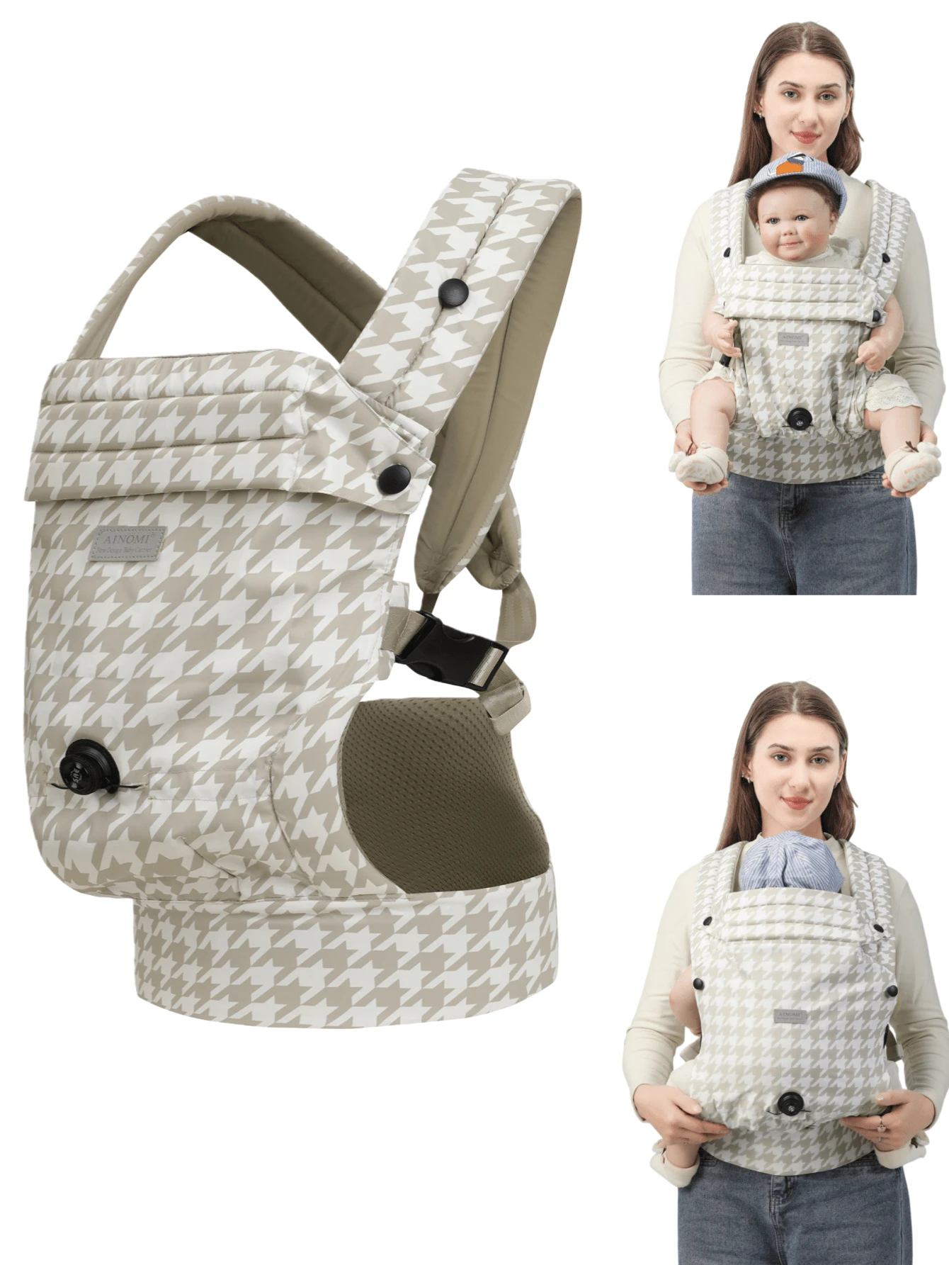 Adjustable Baby Carrier With Rotary Knob, Front & Back Carry, Lightweight & Breathable, Hands-Free, Suitable For All Seasons - Khaki - View 1