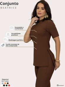 Women's Premium Riding Set, Leggings, Turtleneck Top, Modern And Elegant - Rust Brown - View 6