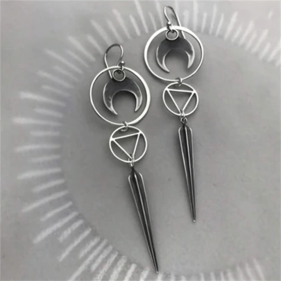 1 Pair Bohemian Vintage Geometric Crescent Moon Metal Drop Earrings, Fashion Personalized Party Punk Earrings Gift For Women