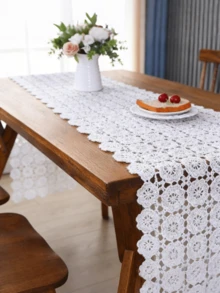 HXARTMIS 1pc Elegant Hollow Embroidered Tablecloth, White Rustic Style Table Runner, Polyester Fiber Tablecloth, Modern Centerpiece Decor, Heat-Resistant Decorative Tablecloth For Kitchen, Dining Table, Home, Party, Christmas, New Year, Valentine''s Day And Other Holiday Themes, Best Gift, Multiple Sizes Available - White - View 7