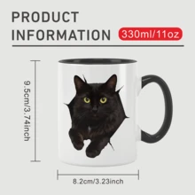 Cute Black Cat Coffee Mug - 11oz Ceramic Cat Lover Gift, Perfect For Cat Moms & Dads, Birthday & Anniversary Present, Handwash Only - Multicolor - View 2