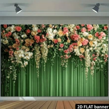 花卉背景幕布 绿色春季花卉摄影背景 生日 婴儿派对 派对用品 拍照道具 - 綠色 - 查看 5
