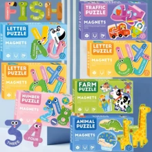 Magnetic Puzzle Stickers Set, Letters Numbers Animals Fruits Vehicles & More, Multicolor DIY Learning Fridge Magnets, School & Christmas Party Favors - Multicolor - View 2