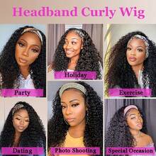 Kinky Curly Headband Wigs Bob Jerry Curly None Lace Front Wigs For Women Easy Wear And Go Human Hair Full Machine Made Wig 200 Density Daily Use - Natural Black - 查看 10